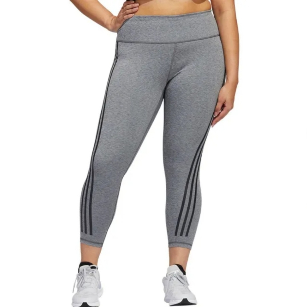 Women's adidas Optime TrainIcons 3-Stripes 7/8 Leggings Grey Size 1X